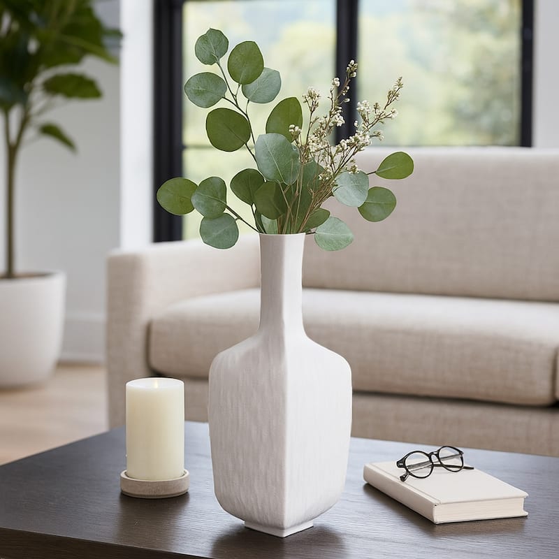 Resin Vase Mortsel Large Textured Square Neck Design - 19" White