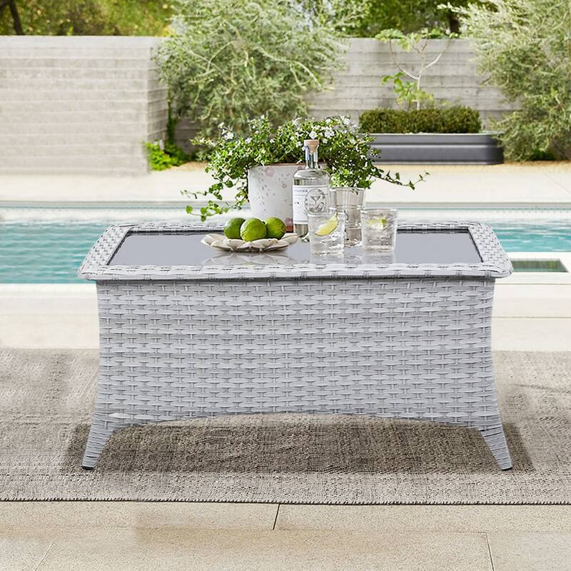 Outdoor Coffee Table with Tempered Glass Top