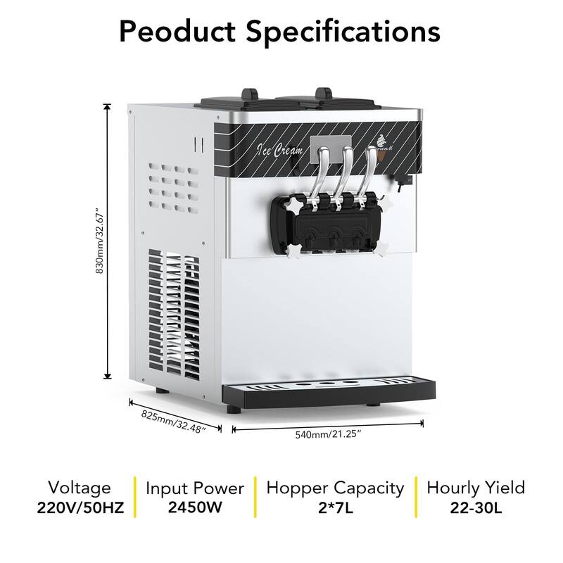 Commercial Ice Cream Maker, Frozen Yogurt Machine, 22-30L/H, 2450 W