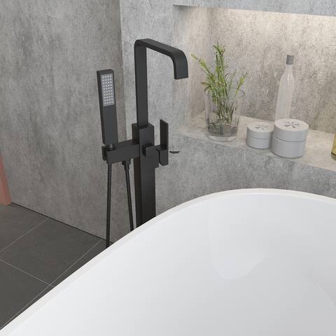 Freestanding Bathtub Faucet Tub Filler Floor Mount Bathroom Faucets Single Handle with Hand Shower