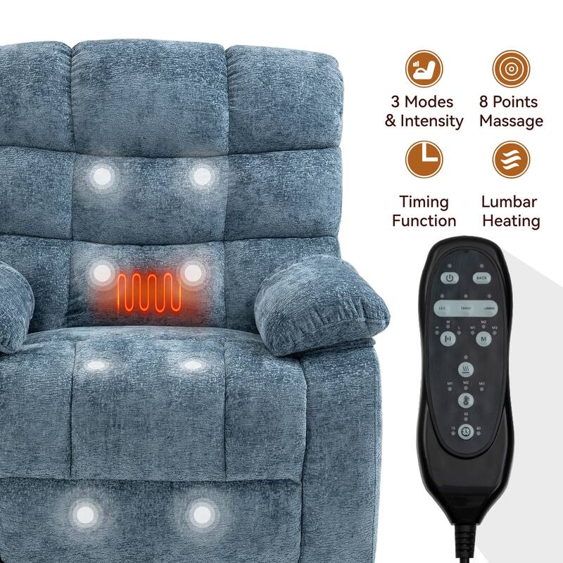 Large Dual Motor Power Lift Recliner Chair with Heat and Massage, Lazy Boy Living Room Single Recliner with Power-Remote