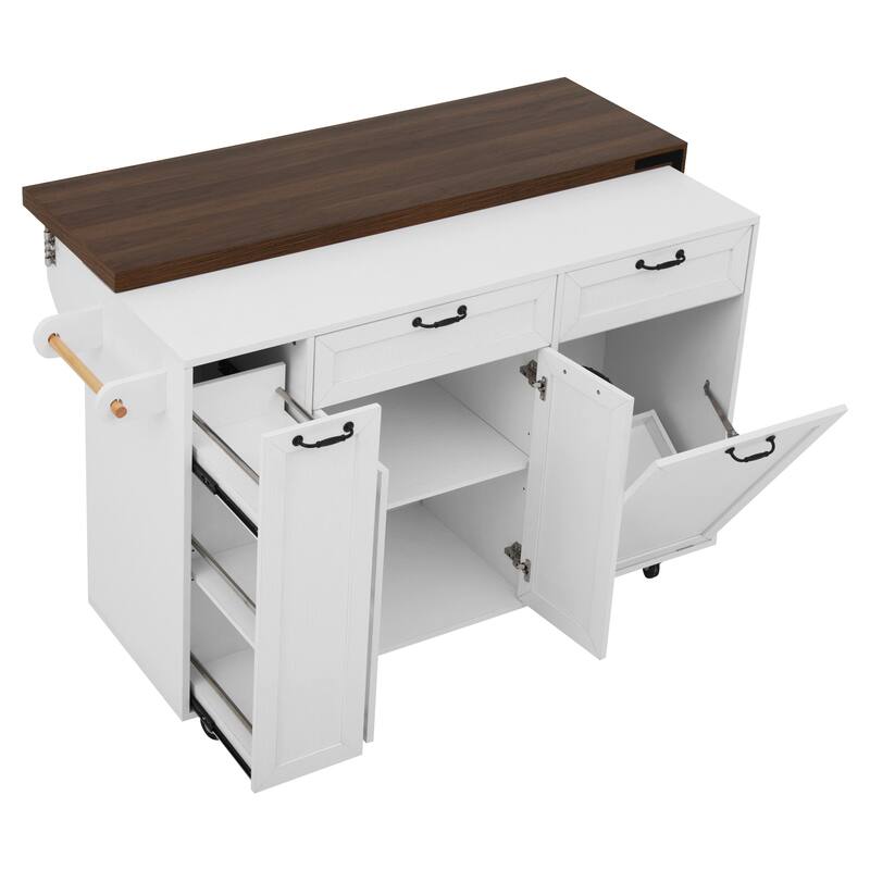 Mobile Kitchen Cart with Pull Out Dining Table Storage Drawers and Spice Rack