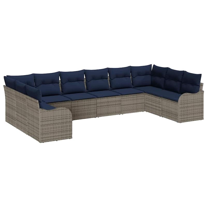 vidaXL 10/11 Garden Sofa Set with Cushions Black/Brown/Grey Poly Rattan - 135.4 x 69.9 x 27.2