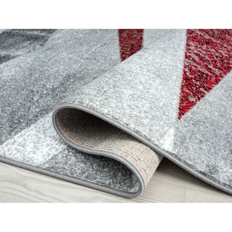Abani Laguna LAG100D Multi Triangle Faded Red Grey Area Rug
