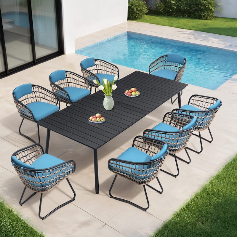 Outdoor Wicker Chairs Patio Dining Chairs Cushioned PE Rattan Seating Set
