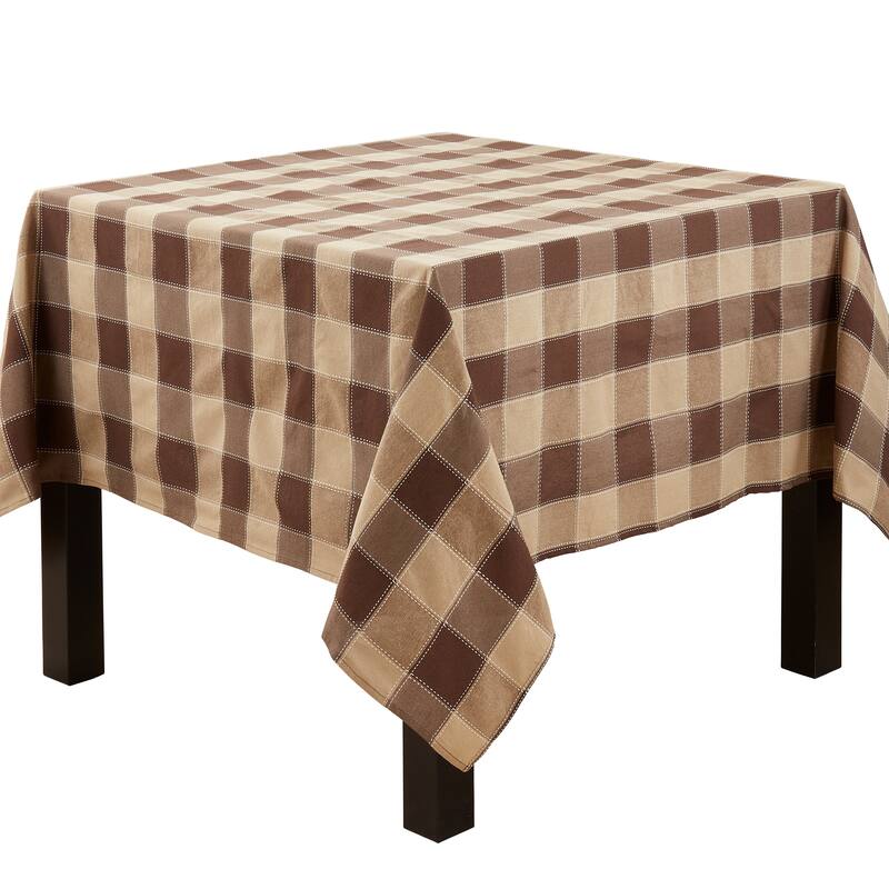 Stitched Design Plaid Tablecloth - 70" - Mocha