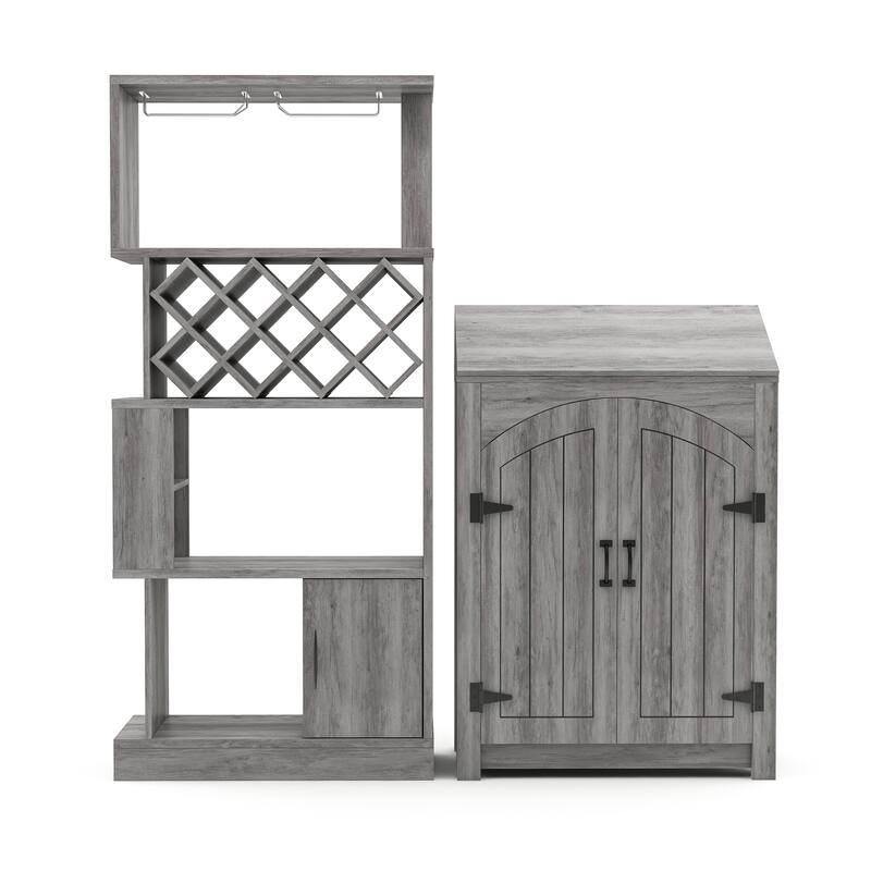 Darci Farmhouse Vintage Grey Oak Multi-Storage 2-Piece Wine Bar Set by Furniture of America