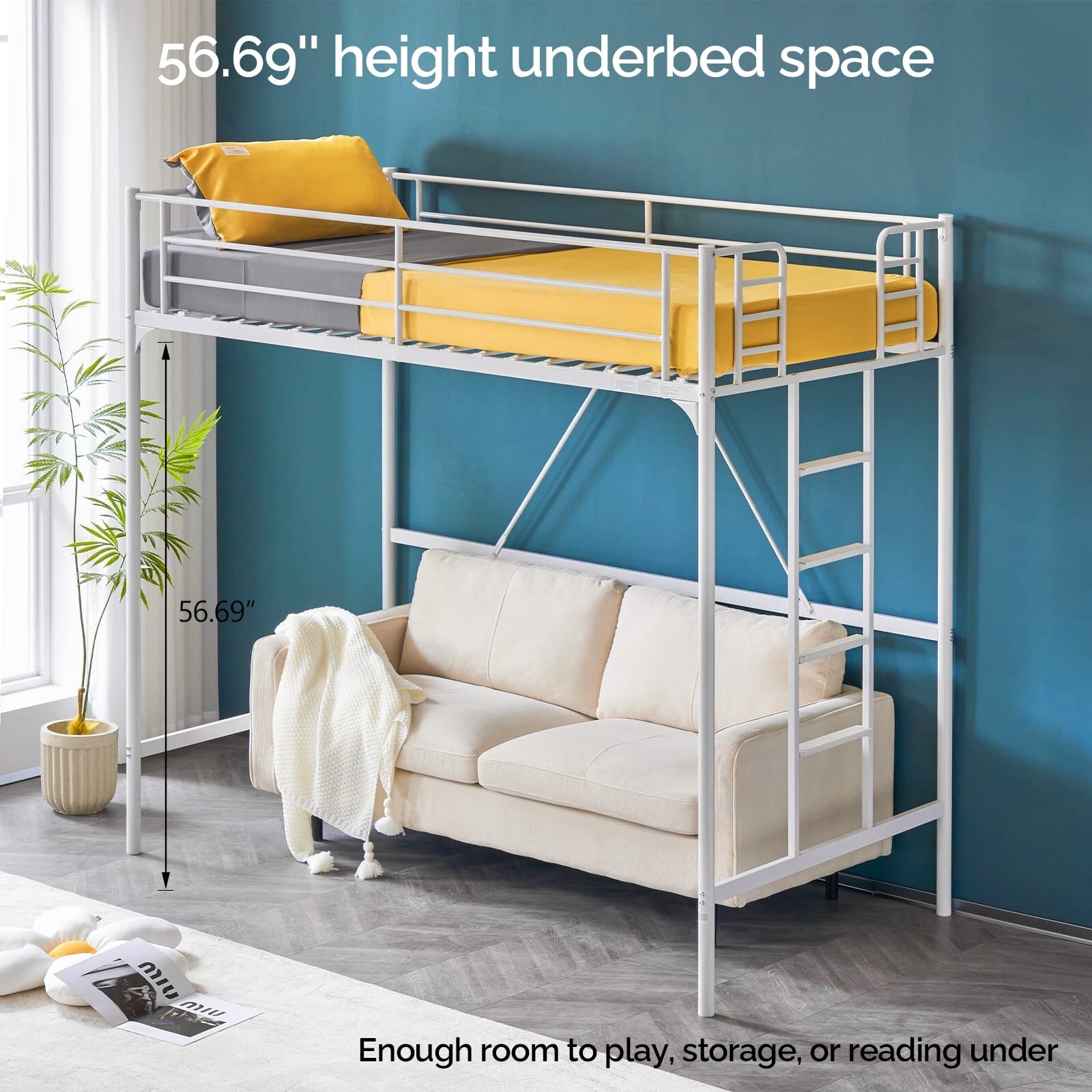 Loft Bed Twin for Kids Loft Bunk Bed Frame with Stairs Flat Ladder Rung Metal Single Loft Bed Bath Beyond 38149638