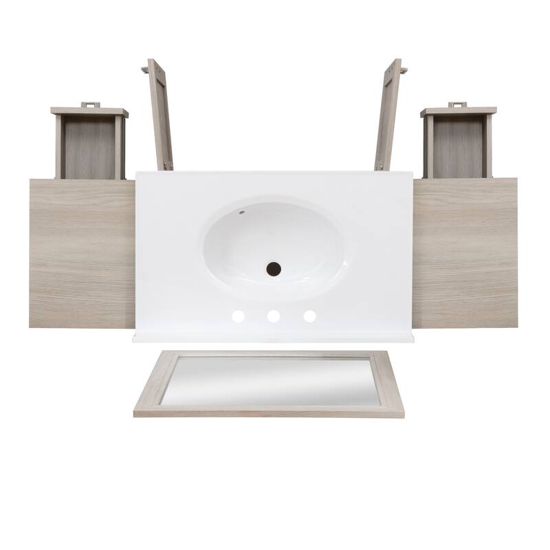 Linon Blakely Vanity with Mirror and Dual 12-inch Side Cabinets