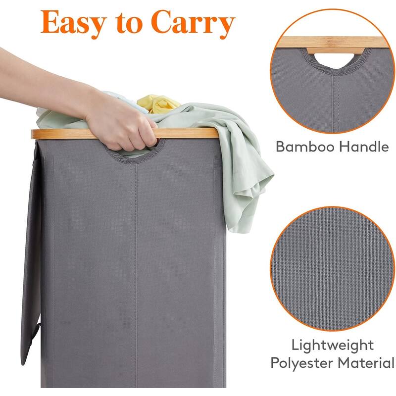 100L Laundry Basket with Lid, with Bamboo Handles and A Removable