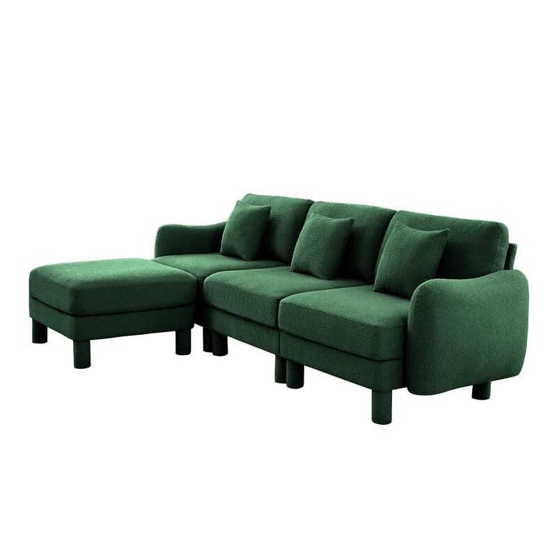109.4" 3-Seater Modern Upholstered Sofa Couch, Deep-Seat Sectional Sofa with Shell-Shaped Armrests, Leisure Sofa for Living Room