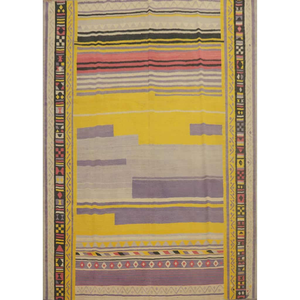 Hand Woven Oriental 100% Wool Carpet Southwestern Tribal Multi-Colored Kilim Area Rug - 9' 9'' X 8' 11''