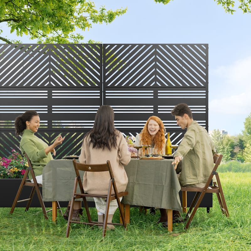 Metal Movable Planter Box with Trellis Privacy Screen Planter Box with Lockable Wheels