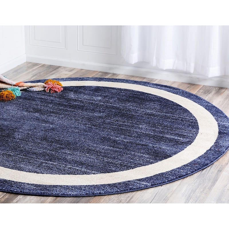 Contemporary Weby Collection Area Rug - 8' Round - Navy Blue