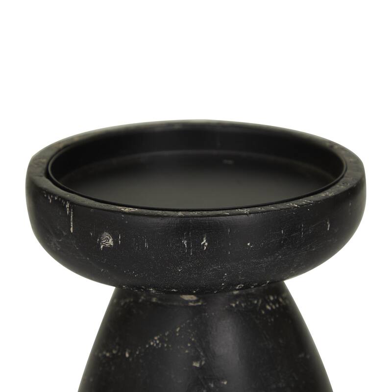 Black Wood Short Wide Distressed Decorative Candle Holder (Set of 3)