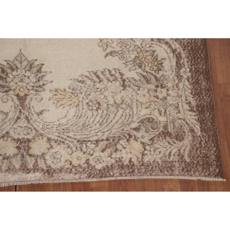 Anatolian Turkish Vintage Rug Handmade Distressed Beige Wool Carpet - 6'1" x 9'7"