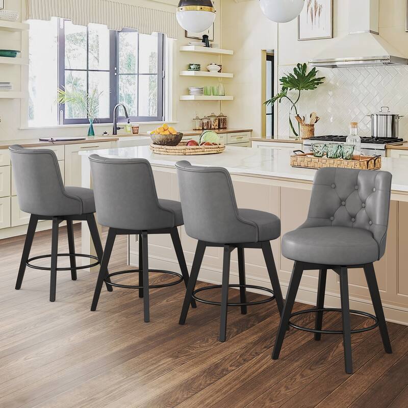 26" Counter Height Swivel Bar Stools with Solid Wood Frame Set of 4 - 26" H - Dark Gray