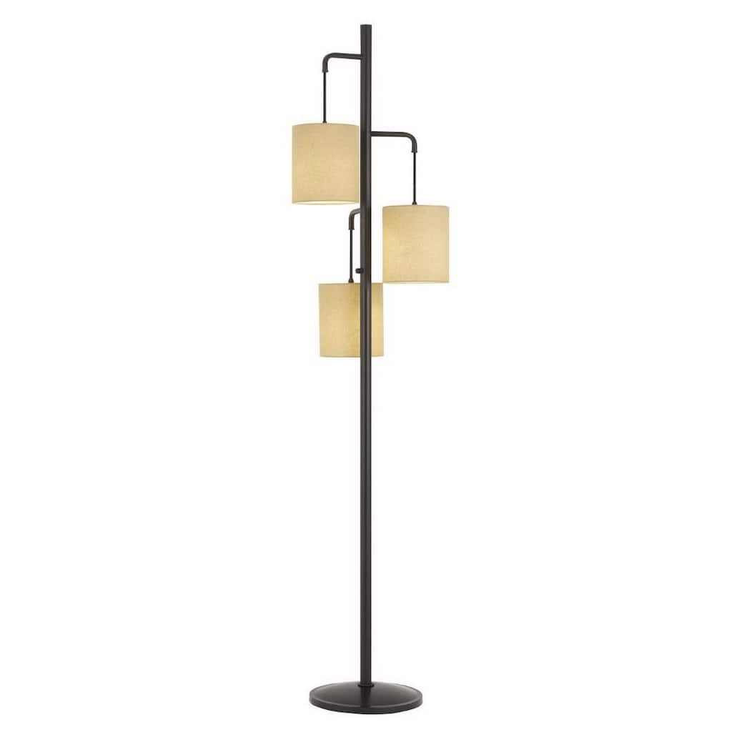 72" Bronze Three Light Traditional Shaped Floor Lamp With Beige Drum Shade - 15" x 15" x 72"