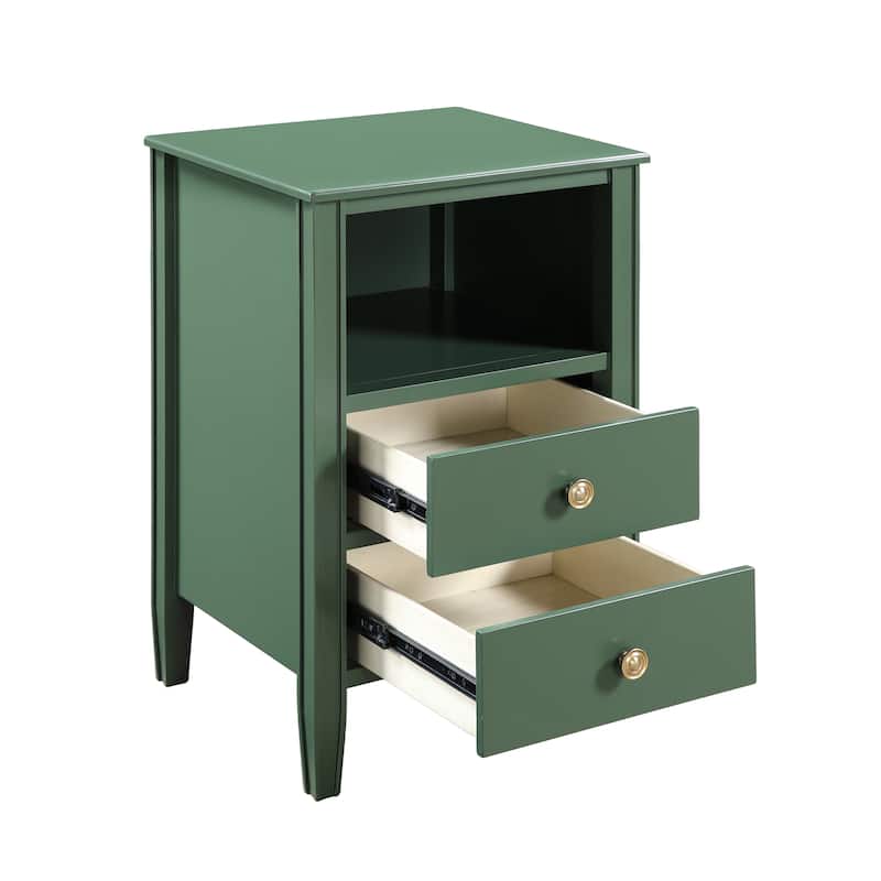 Modern Nightstand with 2 Drawers and Open Shelf Fluted Legs No Assembly