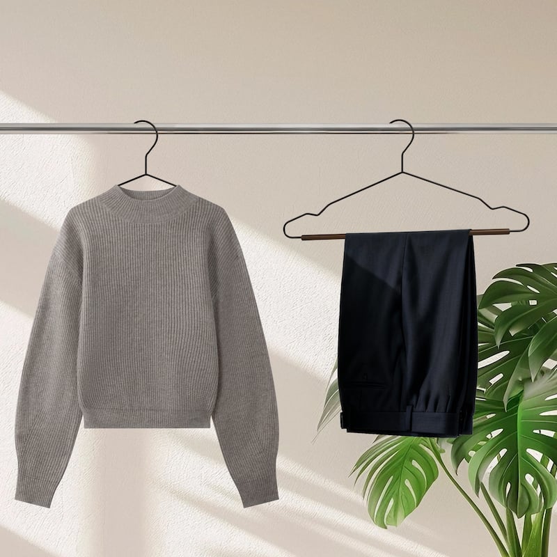 BP4U Heavy Duty Metal Clothes Hangers with Pants Bar, Wire Hangers with Beech Wood Trouser Bar for Sweaters, Jackets, Jeans
