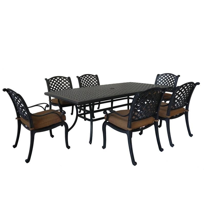 Ventura Cast Aluminum 7 Piece Rectangular Dining Set with 6 Arm Chairs