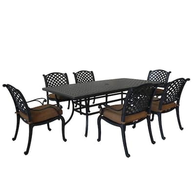 Ventura Cast Aluminum 7 Piece Rectangular Dining Set with 6 Arm Chairs