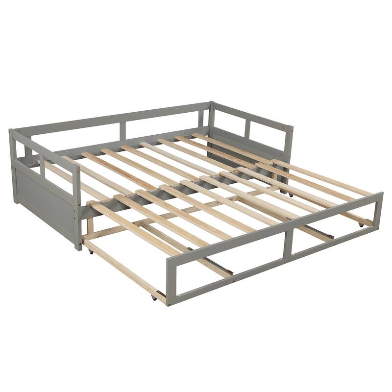 Wooden Daybed with Trundle Bed and Two Storage Drawers - Gray
