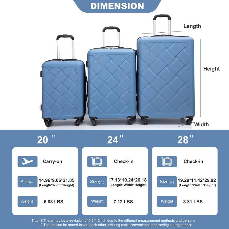 3PCS Expandable Hardshell Luggage Sets with 4PCS Storage Bag Set and Waterproof Portable Bag