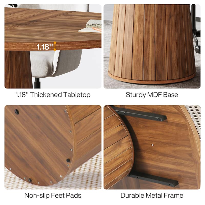 55.11 Inch Brown Wood Oval Conference Table with Wood Base for 6 People