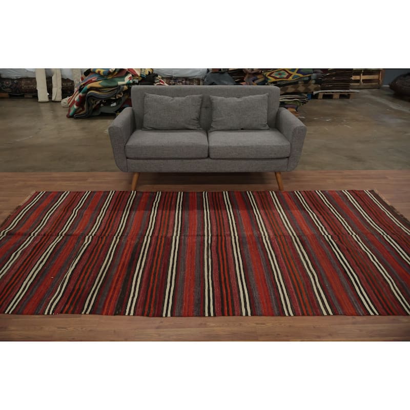 Hand Woven Oriental 100% Wool Carpet Southwestern Geometric Red Kilim Area Rug - 10' 2'' X 5' 0''