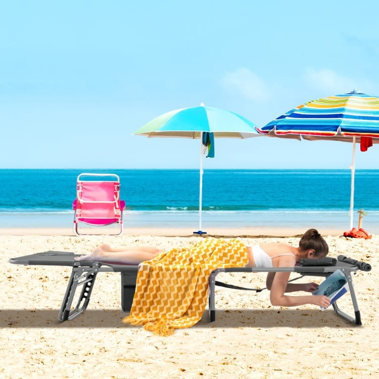 5-Position Folding Chaise Lounge Chair with Adjustable Footrest - 60" x 24" x 33"