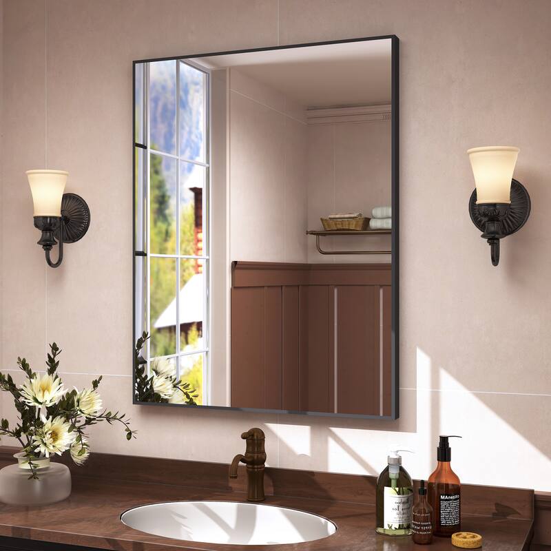 QuivaraView Wall Mounted Aluminum Frame Bathroom Vanity Mirror - 28" x 36" - Black