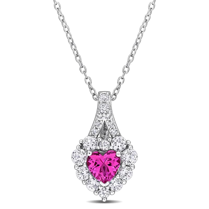 Miadora 2 7/8ct TGW Created Pink Sapphire Created White Sapphire Necklace in Sterling Silver