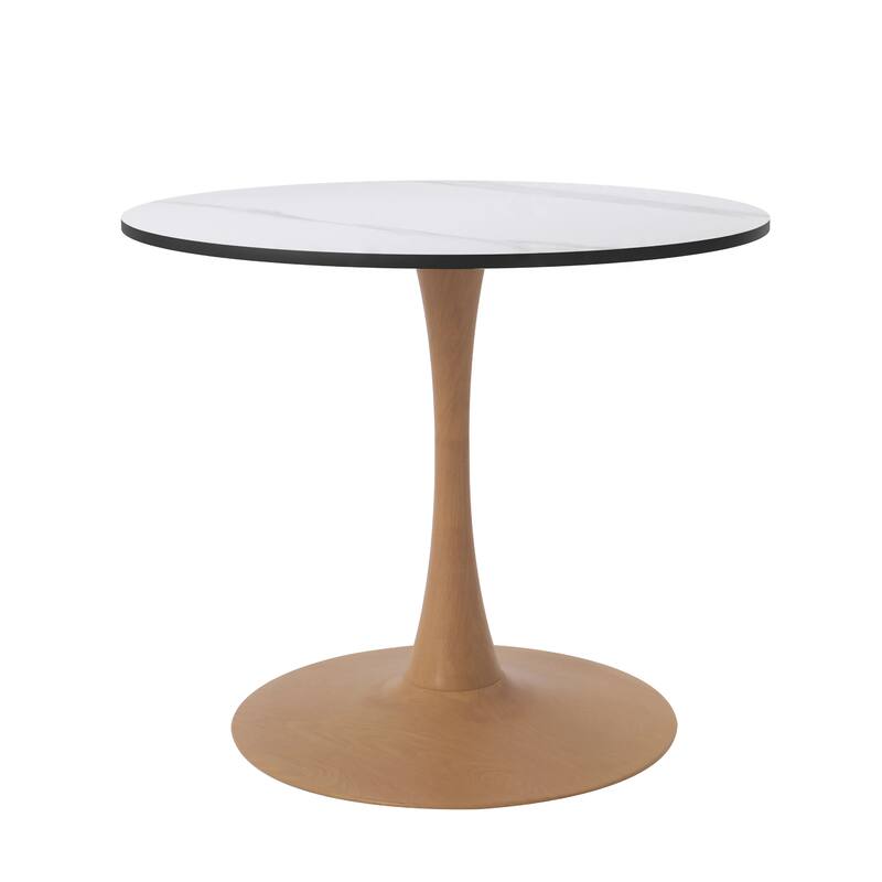Bristol 24" Round Dining Table with MDF Top and Natural Wood Steel Pedestal Base for Modern Kitchen and Dining Room