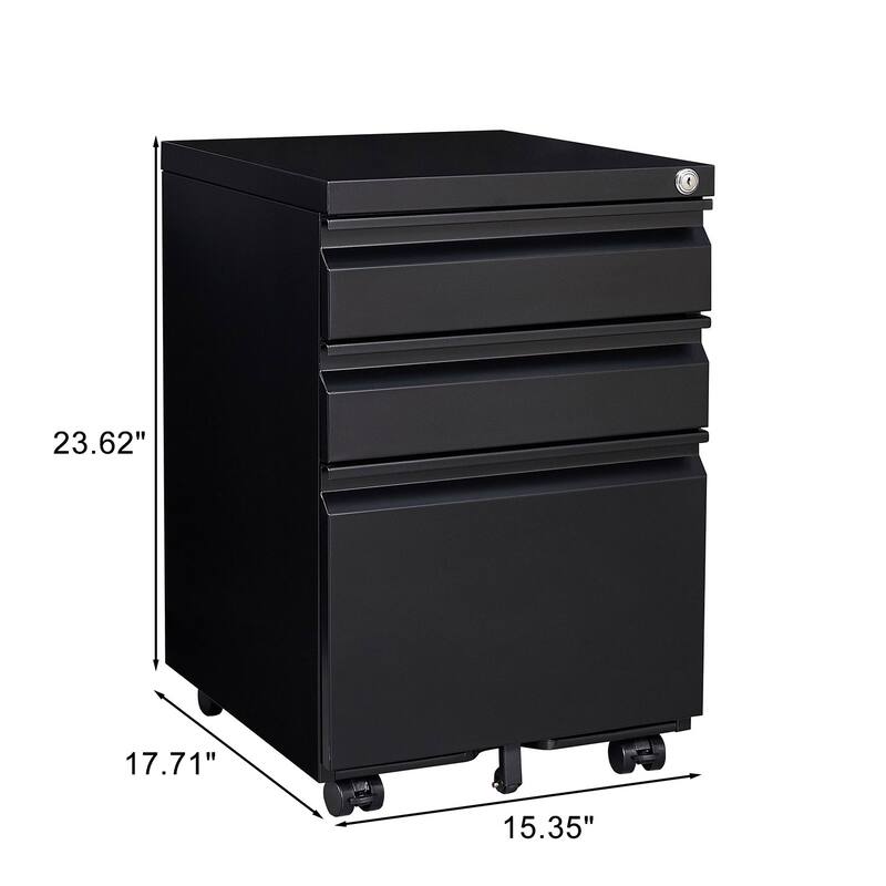 Modern Mobile File Cabinet, Storage Filing Cabinet with Lock, 2 Stationery Drawers and Pencil Tray, for Home Office, Black