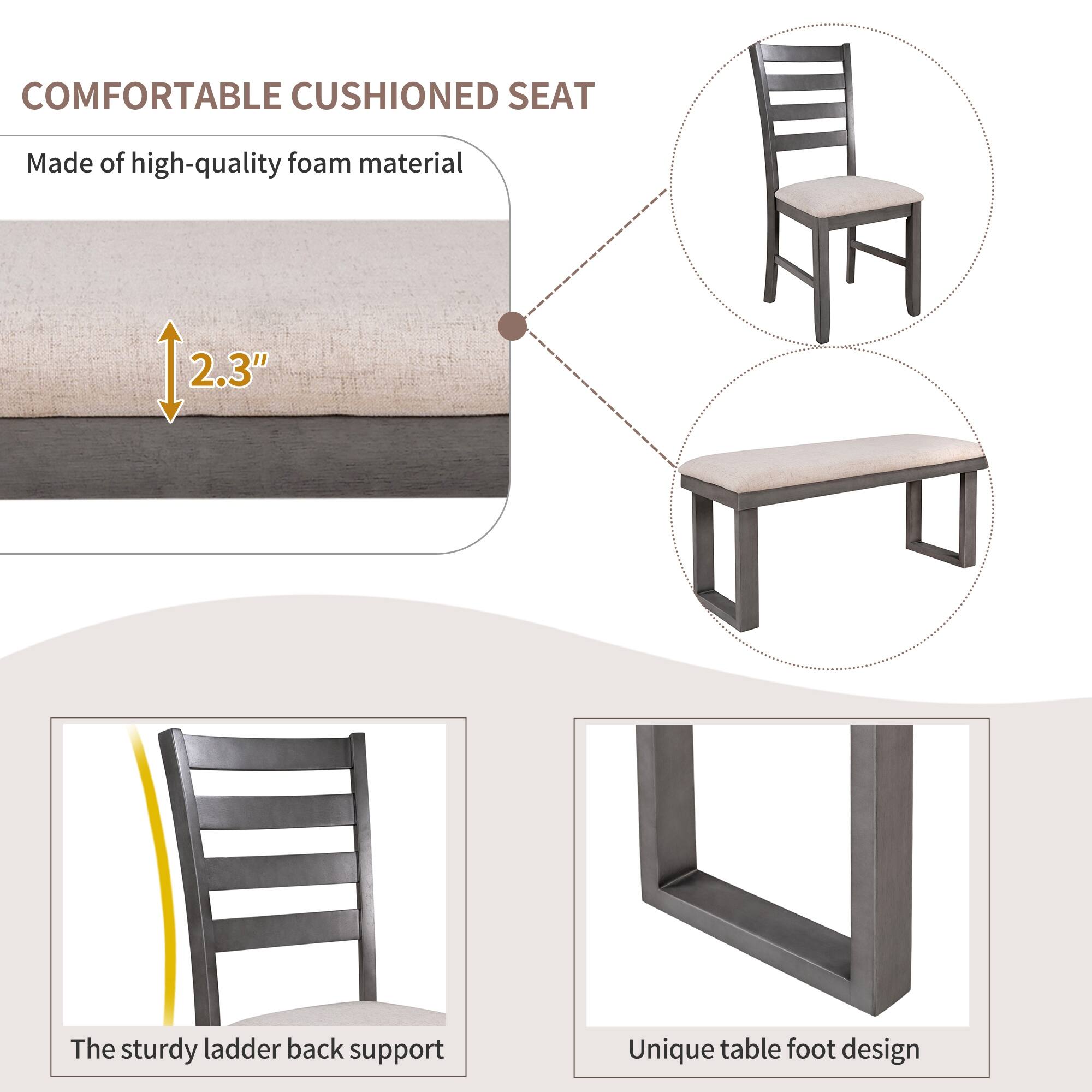 6Pieces Family Furniture Solid Wood Dining Room Set with Rectangular