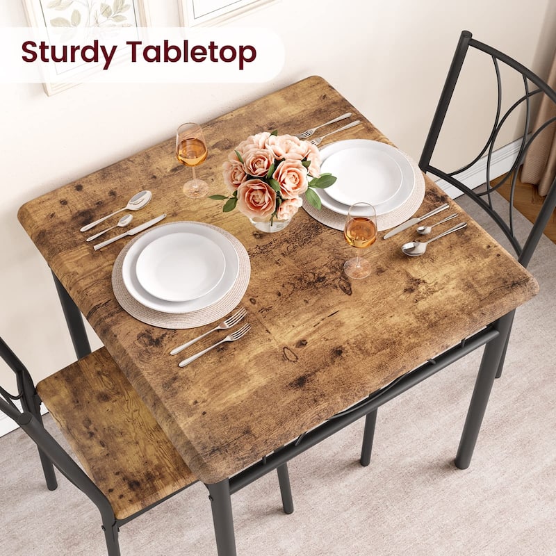 Dining Table Set for 2, Kitchen Table and Chairs, Square Dining Room Table Set , 3 Piece Dining Table Set , Rustic Brown