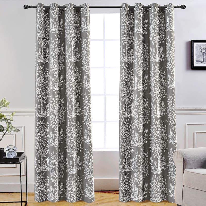 DriftAway Anna Cotton Botanical Pattern Thermal Insulated Energy Saving Grommet Window Curtains 2 Panels