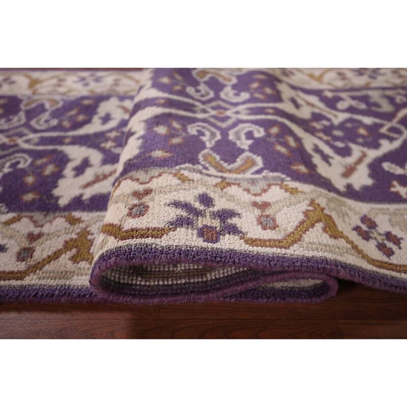 Purple Oushak Oriental Runner Rug Hand-Knotted Hallway Wool Carpet - 2'6"x 10'0"