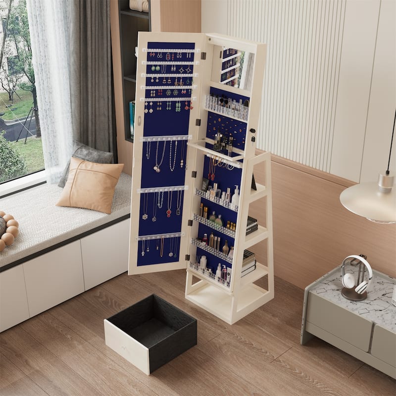 360°Swivel Jewelry Cabinet with Full Length Mirror