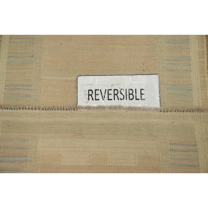 Hand Woven Oriental 100% Wool Carpet Southwestern Tribal Beige & Ivories Kilim Runner Rug - 7' 11'' X 2' 2''
