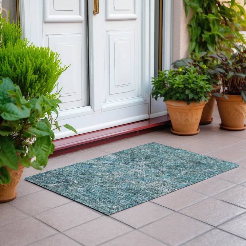 Machine Washable Indoor/ Outdoor Chantille Diamonds Distressed Rug - Sage - 1'8" x 2'6"