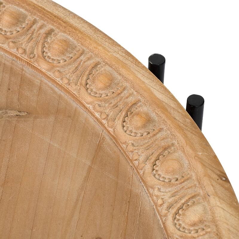 GDFStudio- Farmhouse Round Coffee Table with Natural Wood Top and Black Metal Pin Legs