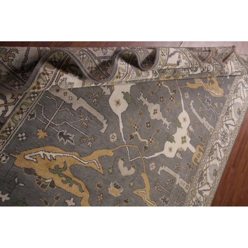 Transitional Gray Oushak Indian Rug Hand-Knotted Wool Carpet - 7'11"x 9'9"