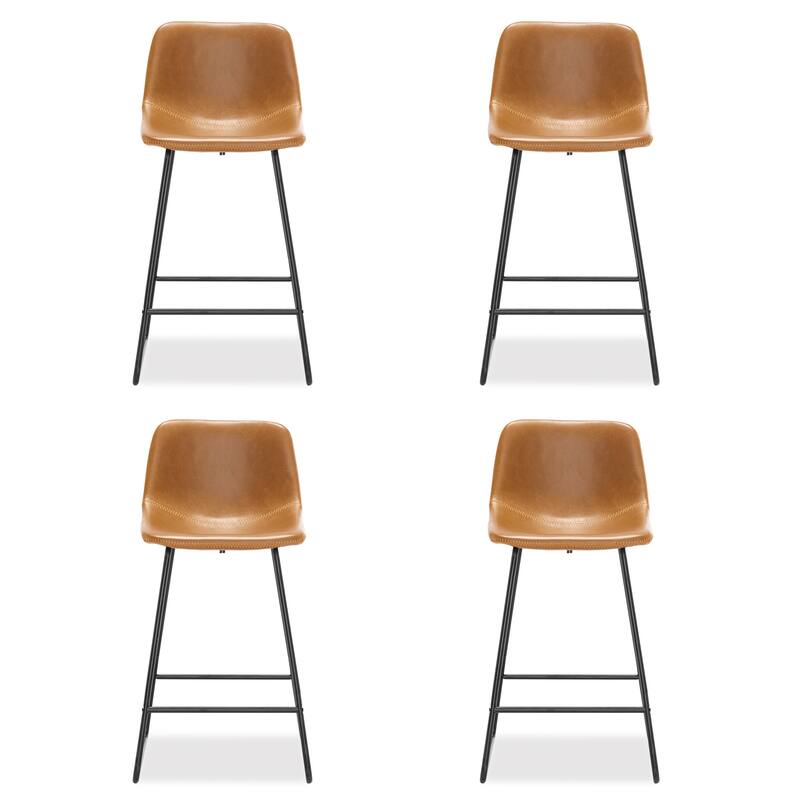 LUE BONA Modern Faux Leather Metal Frame Counter Height Bar Stools (Set of 4)