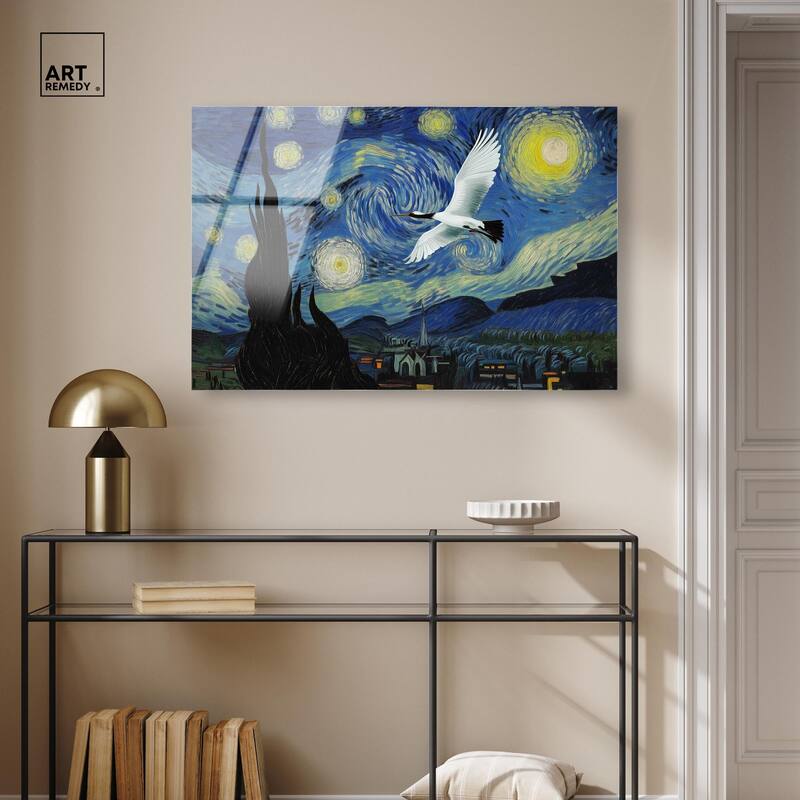 Crane Starry Night Acrylic by Art Remedy, Ready to Hang