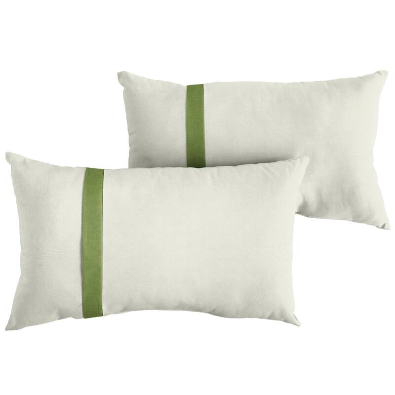 Sorra Home Sunbrella Outdoor Single Large Flange Pillow Set of 2 - Sunbrella - Canvas Natural/Spectrum Cilantro - 16 in H x 26 in W x 6 in D