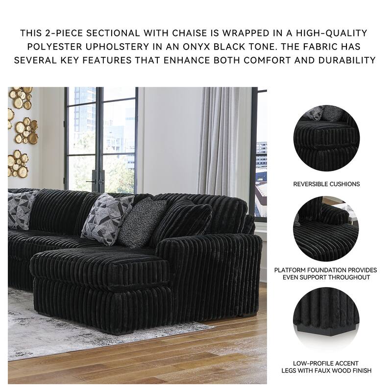 Signature Design by Ashley Midnight-madness Black 2-Piece Sectional Sofa with Chaise - 120" W x 65" D x 40" H