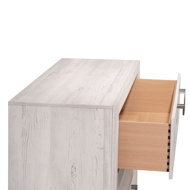 Contemporary Beige White Nightstand, Two Drawer Wooden Furniture