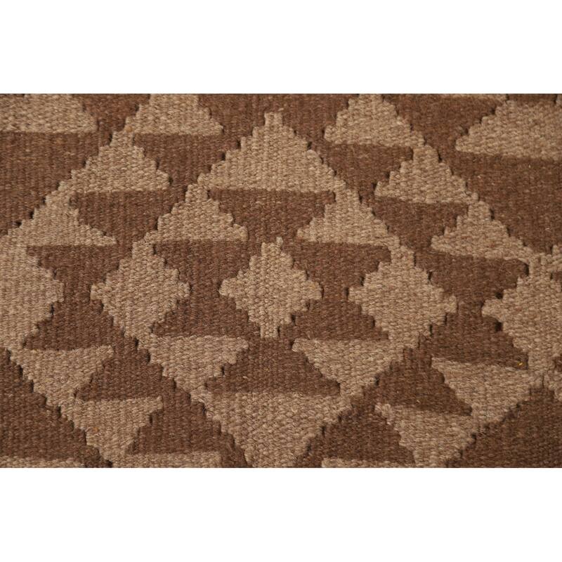 Geometric Brown Kilim Oriental Area Rug Hand-woven Wool Carpet - 5'2" x 8'2"